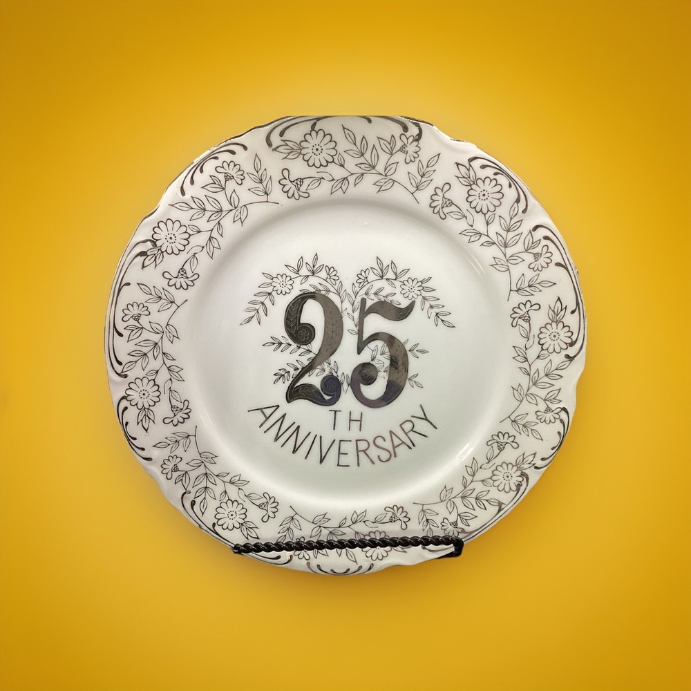 VTG‎ Norcrest Silver 25th Anniversary Plate-Silver trim-10.5' Diameter Decor